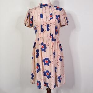 Red Valentino Silk Floral Mini Dress Pink Blue Red Print Size 40 IT Romantic NWT